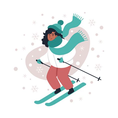 Girl Skiing Illustration Vector Free Download