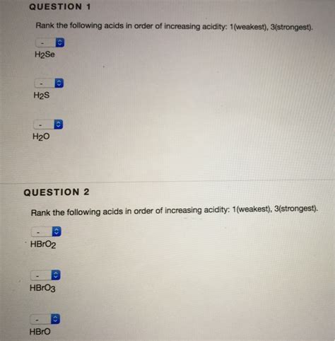 Solved Rank The Following Acids In Order Of Increasing Chegg