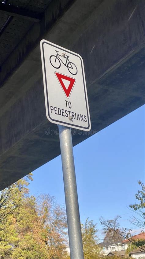 Bike Yield To Pedestrians Sign Bike Line Safety Stock Photo Image Of