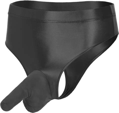 Msemis Men Shiny Oil Silk Low Rise Pouch Underwear Open Close Sheath Bikini Briefs Panties