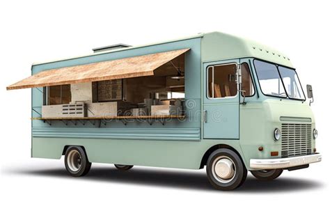 Light Green Food Truck Isolated On White Background Generative Ai