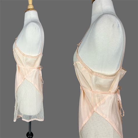 HOLD Vintage S Step In Negligee S Lingerie S Pink Rayon Mesh Net Nightie With Floral