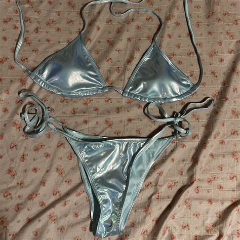Really Pretty Blue Metallic Holographic Bikini From Depop