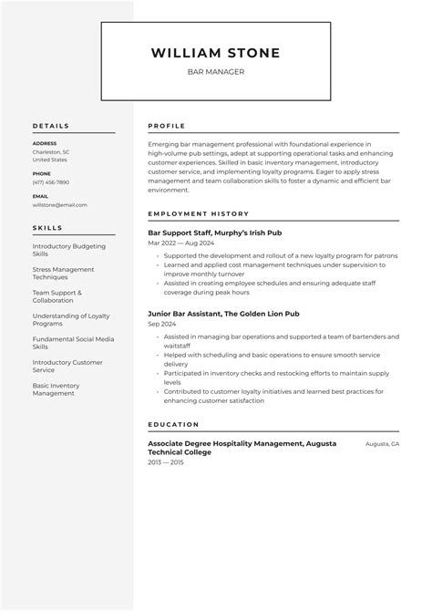 Bar Manager Resume Examples & Templates (2025) · Resume.io