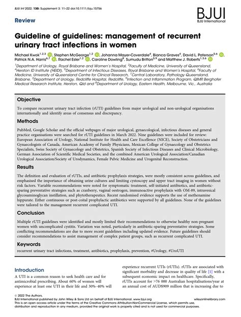 Pdf Guideline Of Guidelines Management Of Recurrent Urinary Tract