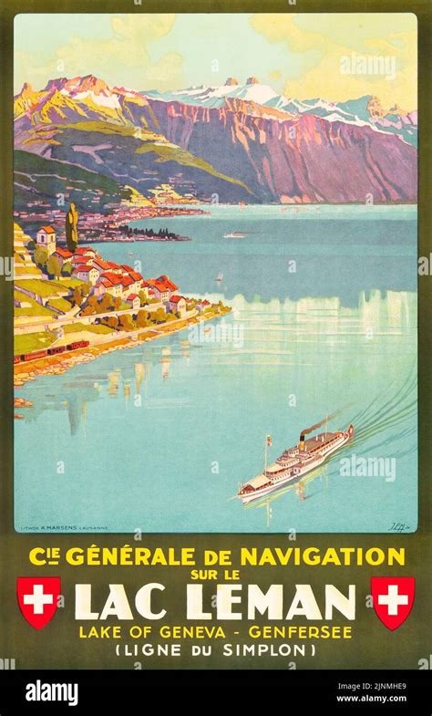 Lake Geneva Switzerland Travel Poster Cgn1927 Cie Générale De