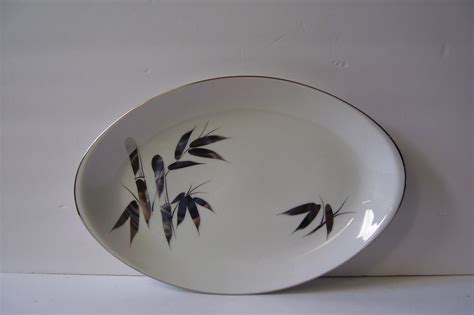 Meito Mid Century Platinum Bamboo China Platter Hand Painted Etsy