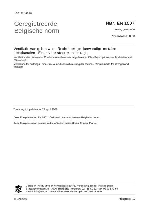 EN 1507 : Lüftung von Gebäuden - Rechteckige Luftleitungen aus Blech ...