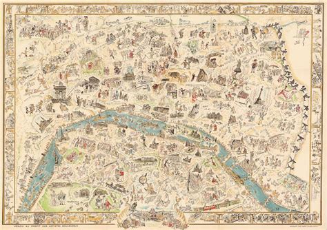 Visages De Paris Plan Humoristique De Paris Geographicus Rare