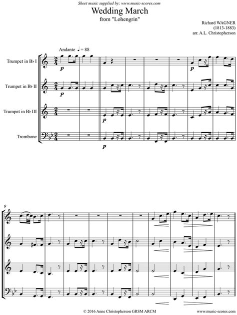 Wagner Wedding March From Lohengrin 3 Trumpets Trombone Classical