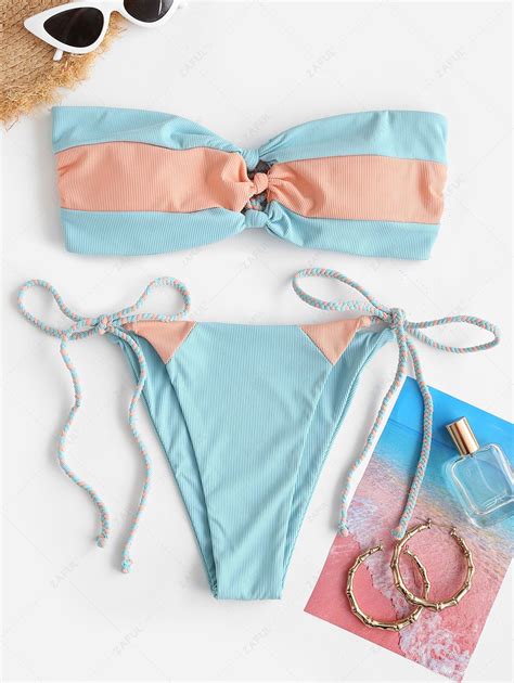 Damen Bikinis Bikini Sets ZAFUL Bikini Bademode Mit Rippenmuster EUR