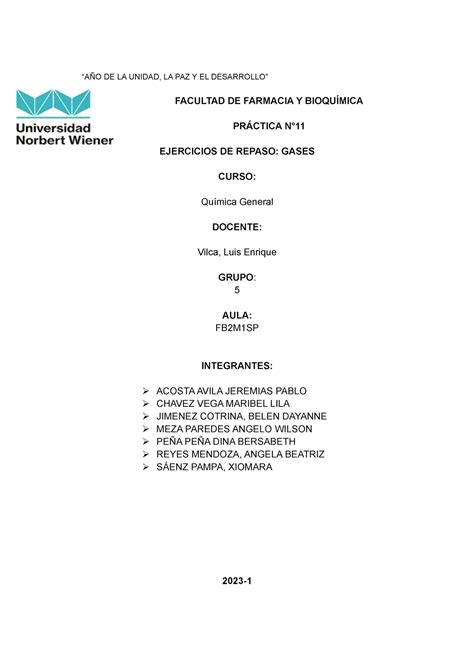 Informe N 11 Repaso DE Gases AÑO DE LA UNIDAD LA PAZ Y EL