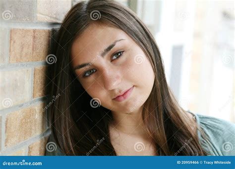Brunette Teen Girl With Freckles Stock Photo Image Of Teenage