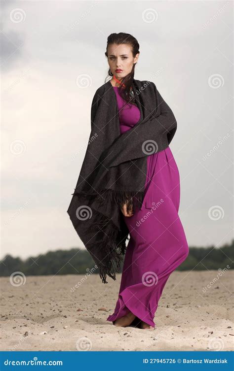 Brunette Posing In Violet Dress Stock Photo Image Of Person Model