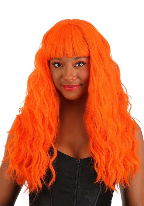 Fiery Orange Long Wavy Women S Wig