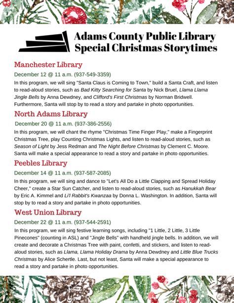 Special Christmas Storytimes And Santa Appearances At The Adams County