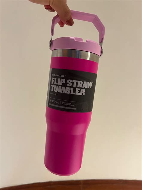 Stanley 30oz IceFlow Flip Straw Stainless Steel Tumbler Camelia Hot Pink Furniture Home