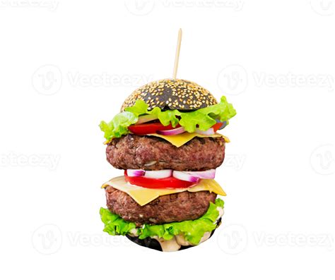 Tasty Double Patty Burger Isolated On Transparent Background Png