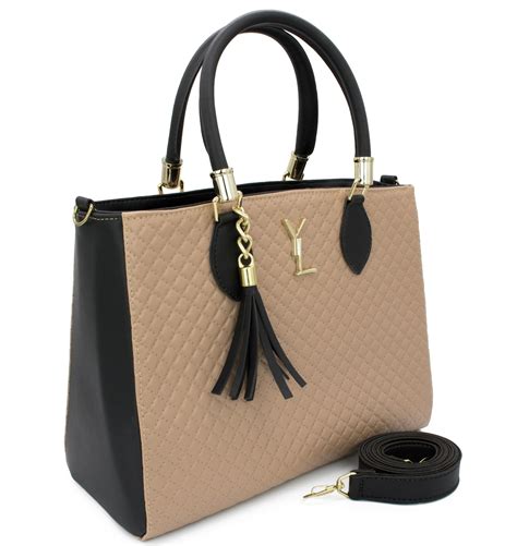 Bolsa Alça Dupla Carteira Cor Nude e Preto YL Bag