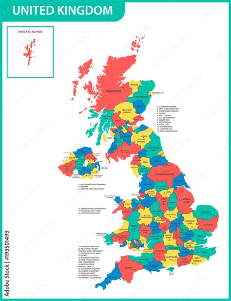 Photo Art Print The Detailed Map Of The United Kingdom With Regions