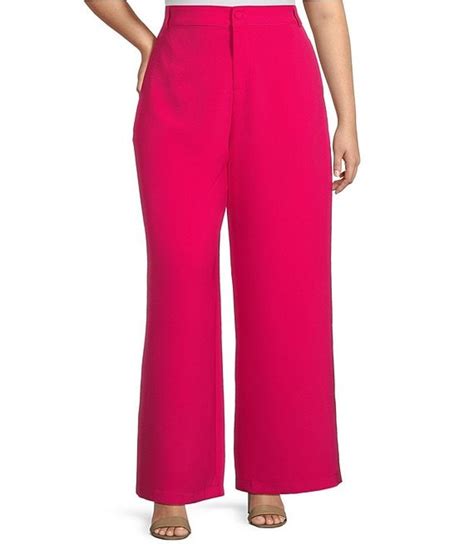 Sugarlips Plus Size Slight Stretch High Waisted Wide Leg Trousers Dillards