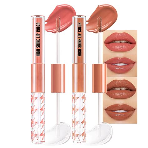 Amazon 2Pcs Nude Brown Liquid Lipstick With Clear Lip Gloss Set Makeup Fat Oil Lip Gloss