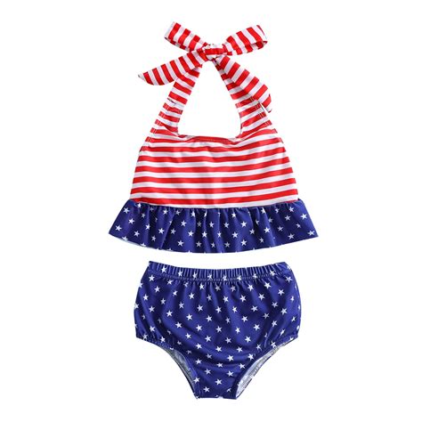 ASFGIMUJ Girls Two Piece Swimsuit Summer Bowknot Start Stripe Prints Swimwear Bikini Set Infant