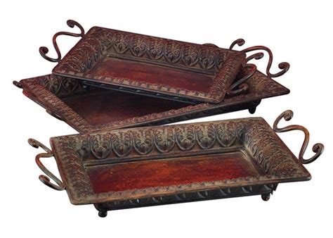 Decorative & Embossed Metal Serving Tray Set /3