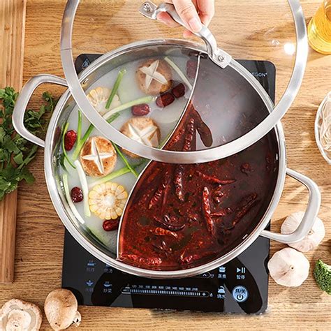Pentola Per Zuppa Dual Shabu Hot Pot Acciaio Inox Pentola Per Pasta Con Coperchio In Vetro Cm