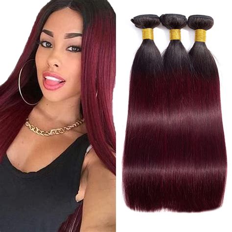 Amazon 1b99j Red Bundles Human Hair Bundles Burgundy Straight