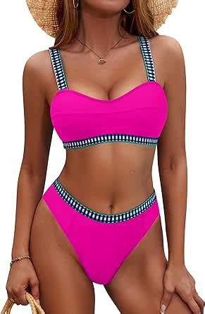 Amazon Blooming Jelly Women Cheeky Bikini Sets High Waisted Push Up Color Block Swimsuits