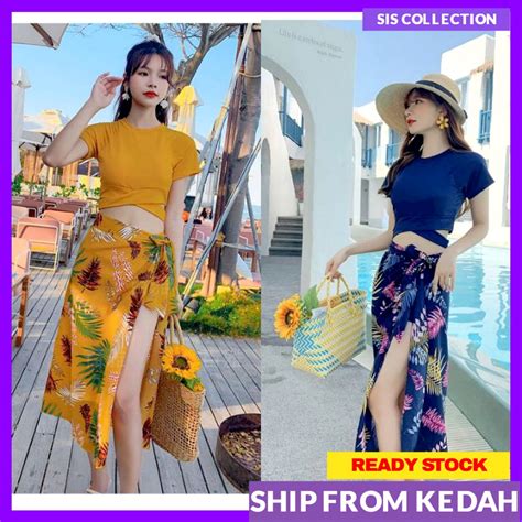 A Swimming Suit Piece Bikini Set With Scarf Swimsuit Korea Style Beachwear Shopee Malaysia