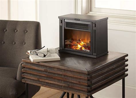 13 Compact Faux Wood Encased Portable Electric Fireplace Heater Dark