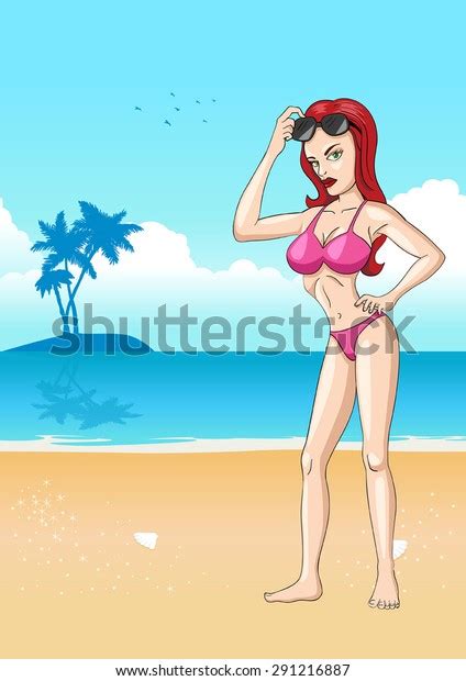 Cartoon Illustration Sexy Girl Bikini Beach Stock Vector Royalty Free 291216887 Shutterstock