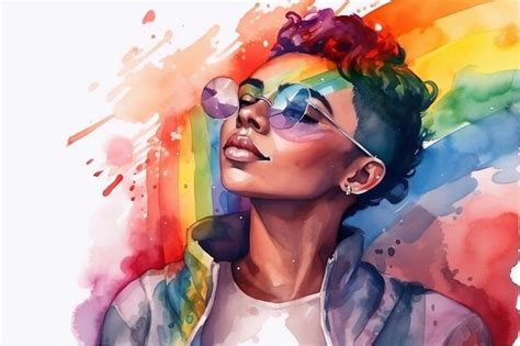 Una Pintura De Un Gay O No Binario En Los Colores Del Arco Iris Para El Mes Del Orgullo Y Lgbtq