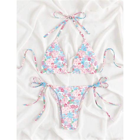 Bộ Bikini Nữ Thắt nút Thêu Smock Hoa màu đậm hơn hình Shopee Việt Nam