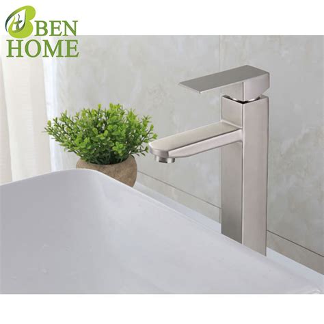 Stainless Steel Tall Square Brushed Hot And Cold Water Tap And Faucet Mixer Basin Sanitary