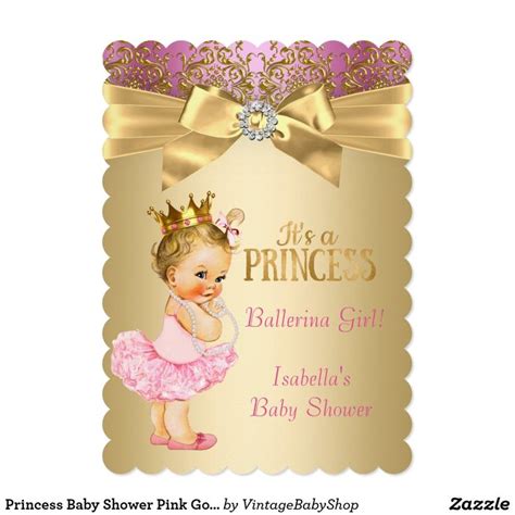 Princess Baby Shower Pink Gold Ballerina Blonde Invitation Baby Shower Princess Pink Gold