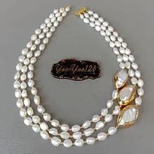 Yying Rows Cultured Baroque Pearl Necklace Keshi Pearl Gold