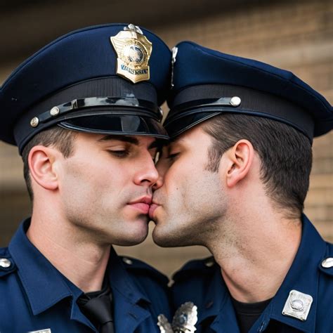 Rugged Gay Police Officer Kissing Partner Stable Diffusion Online