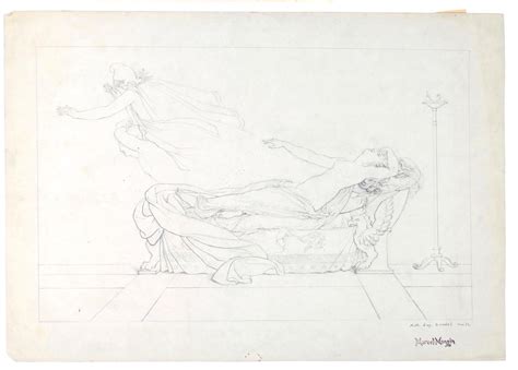 Marcel Mangin Naked Woman Lying Stretching Out Her Hand Pencil By