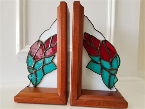 Stained Glass And Wood Bookends Etsy Wood Bookends Carved Wood Wall Art Stained Glass