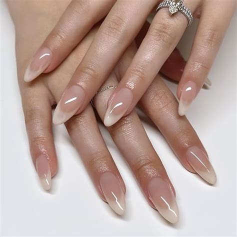 Amazon Pcs Medium Long Press On Nails Nude Pink Fake Nails Almond Shaped False Nails