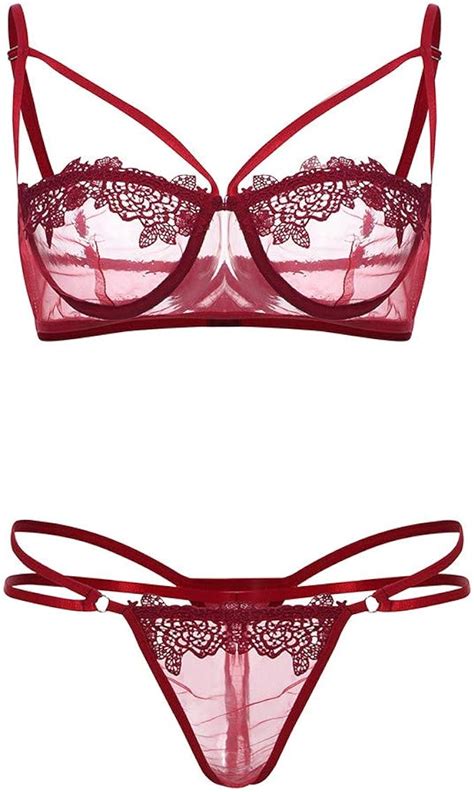 Hanomes Damen Spitze Bh Set Lingerie Erotik String Tanga Erotische Dessous Spitzen Unterw Sche