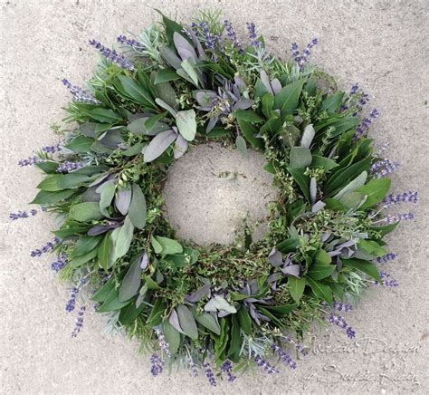 Organic Culinary Herb Wreath With English Lavender Rosemary English Thyme Purple Sage And Bay