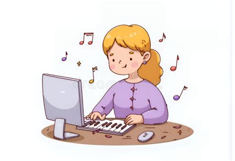 Playful Blonde Chibi Character At Computer Keyboard A Delightful Korean Style Digital