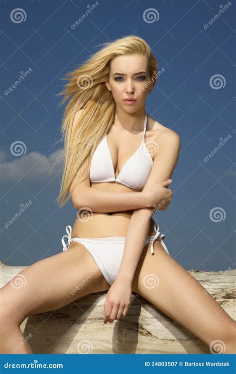 Beautiful Blonde Woman In White Bikini Stock Image Image Of