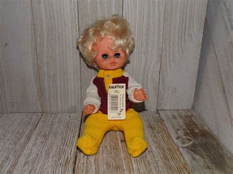 Vtg Small Blonde Haired Doll Vtg Doll Vtg Plastic Doll Yellow Brown Dress Vintage Toys Toys