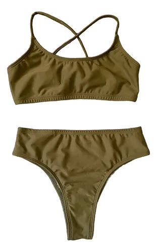 Bikini Top Y Bombacha Tiro Alto Verde Musgo 2 Envío gratis