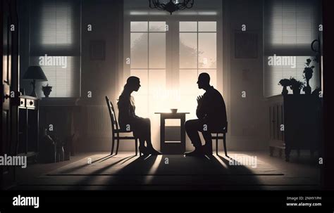 Un Couple Assis Une Table Dans Une Pi Ce Sombre Avec Le Soleil